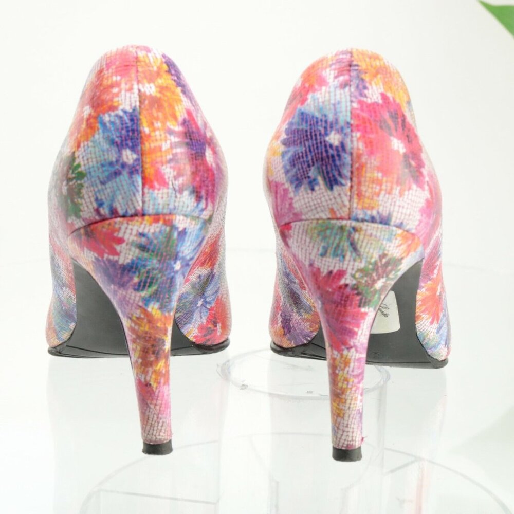 Lucita Women's Pump Size 8 Floral Print Red Blue Leather Pointed Heel Dress Shoe - Picture 7 of 12